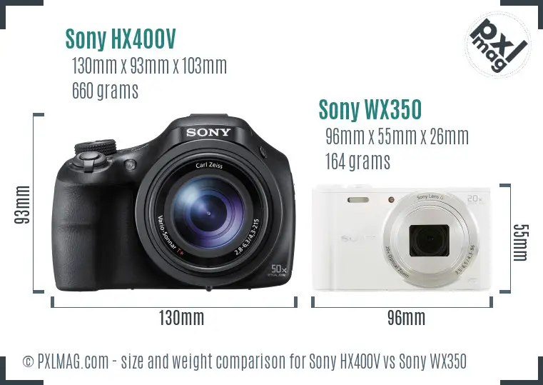 Sony HX400V vs Sony WX350 size comparison