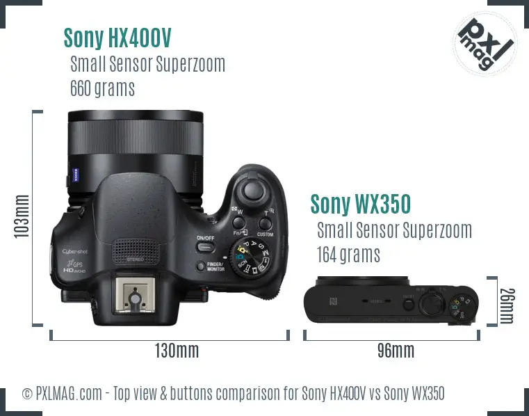 Sony HX400V vs Sony WX350 top view buttons comparison