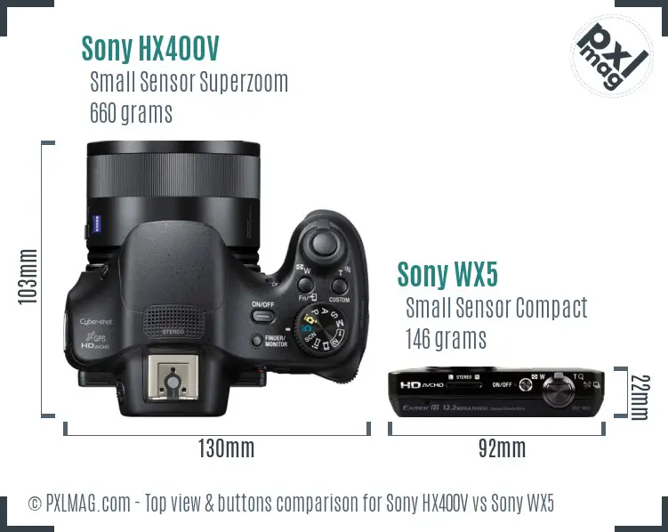 Sony HX400V vs Sony WX5 top view buttons comparison
