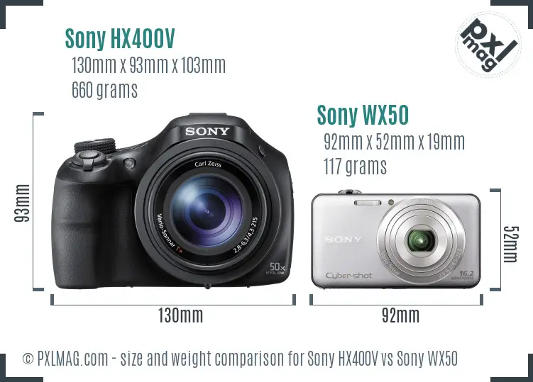 Sony HX400V vs Sony WX50 size comparison