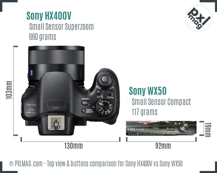 Sony HX400V vs Sony WX50 top view buttons comparison
