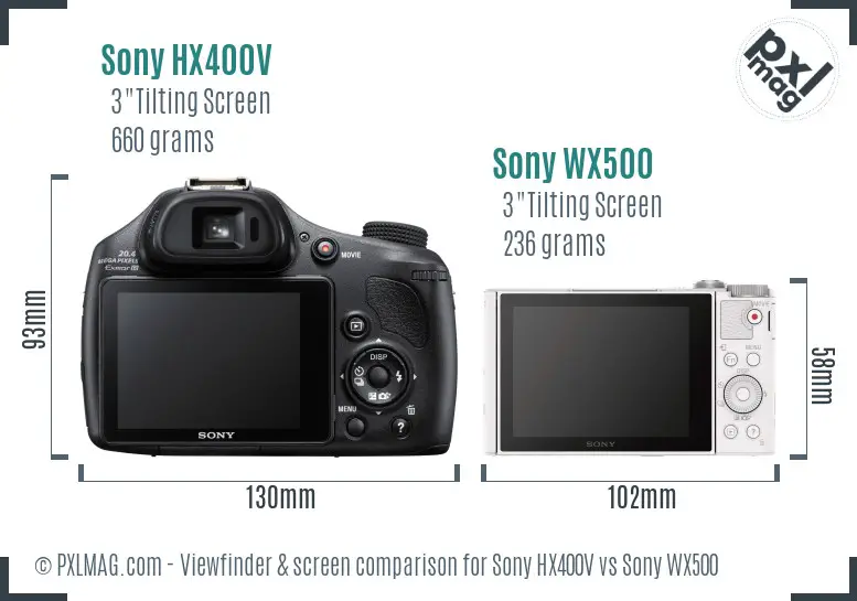 Sony HX400V vs Sony WX500 Screen and Viewfinder comparison