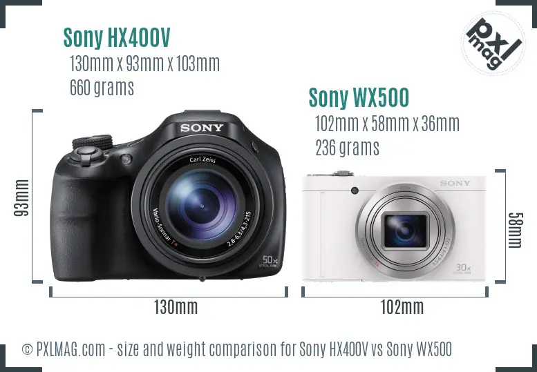Sony HX400V vs Sony WX500 size comparison