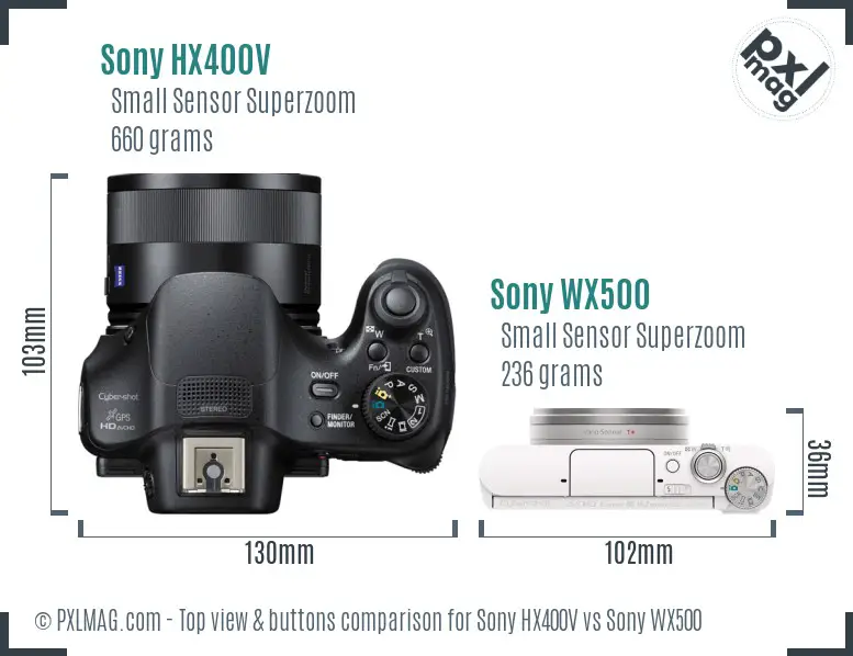 Sony HX400V vs Sony WX500 top view buttons comparison
