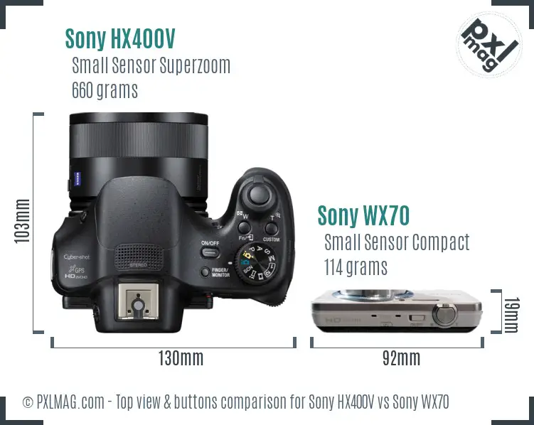 Sony HX400V vs Sony WX70 top view buttons comparison