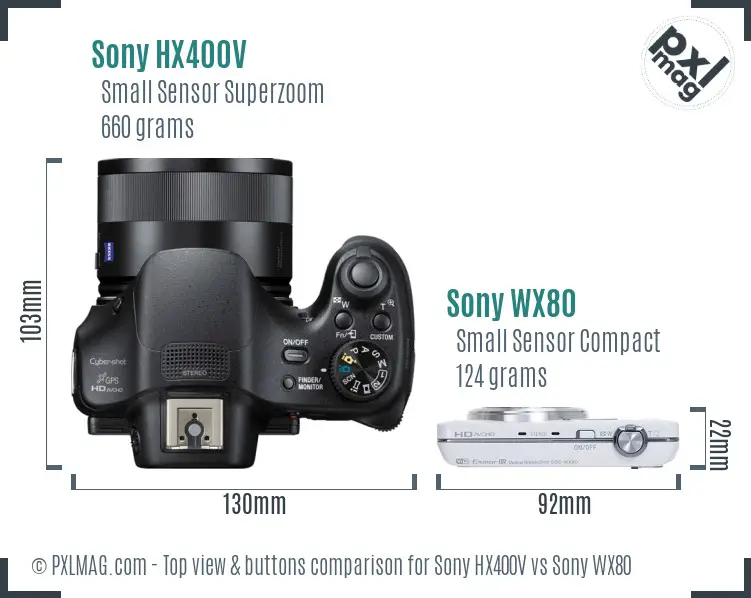Sony HX400V vs Sony WX80 top view buttons comparison