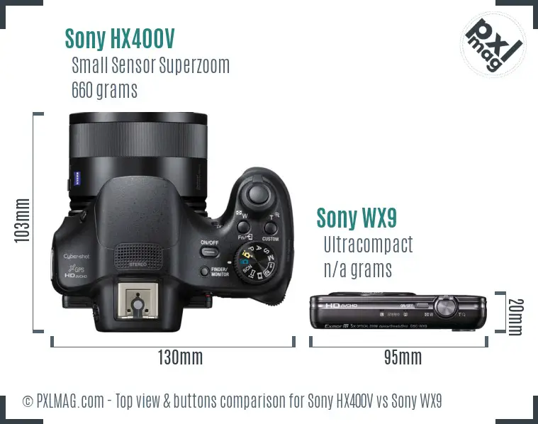 Sony HX400V vs Sony WX9 top view buttons comparison