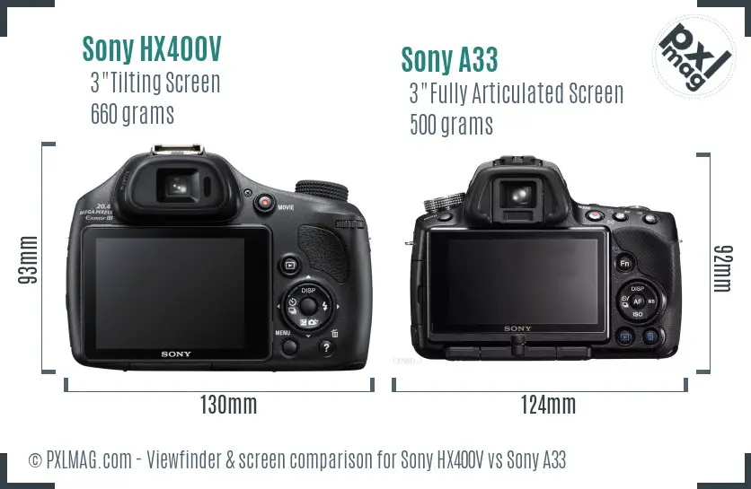 Sony HX400V vs Sony A33 Screen and Viewfinder comparison