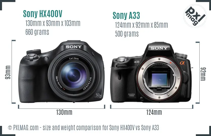 Sony HX400V vs Sony A33 size comparison
