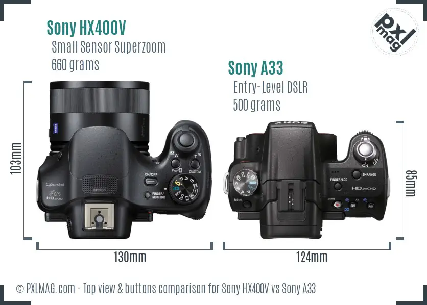 Sony HX400V vs Sony A33 top view buttons comparison