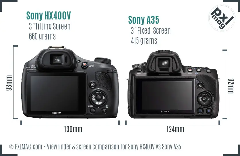 Sony HX400V vs Sony A35 Screen and Viewfinder comparison