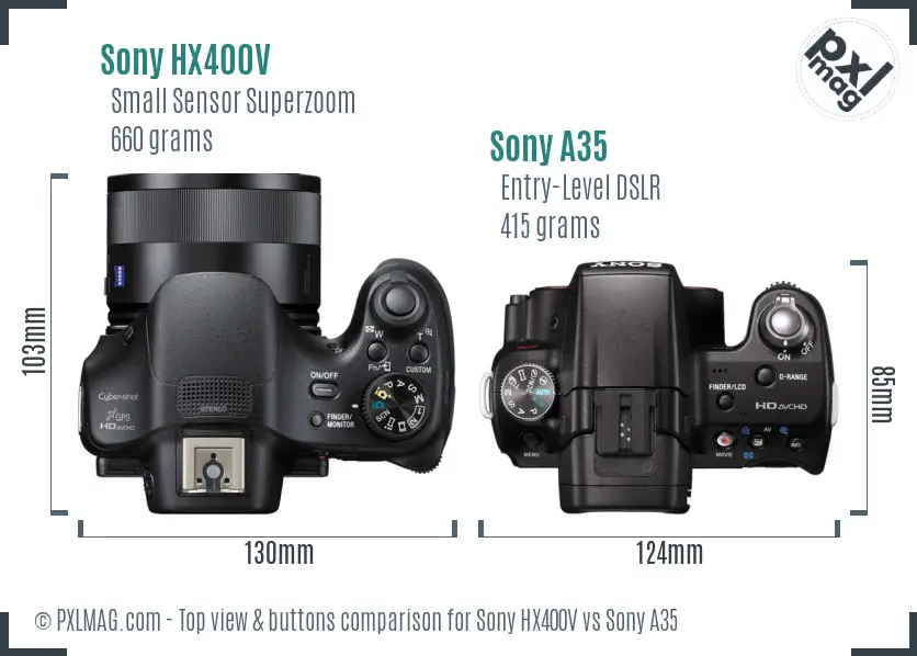 Sony HX400V vs Sony A35 top view buttons comparison