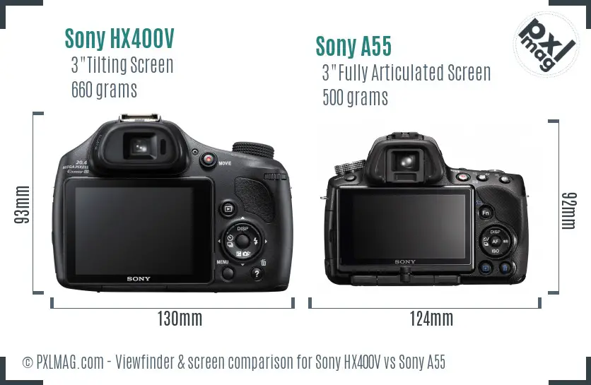 Sony HX400V vs Sony A55 Screen and Viewfinder comparison