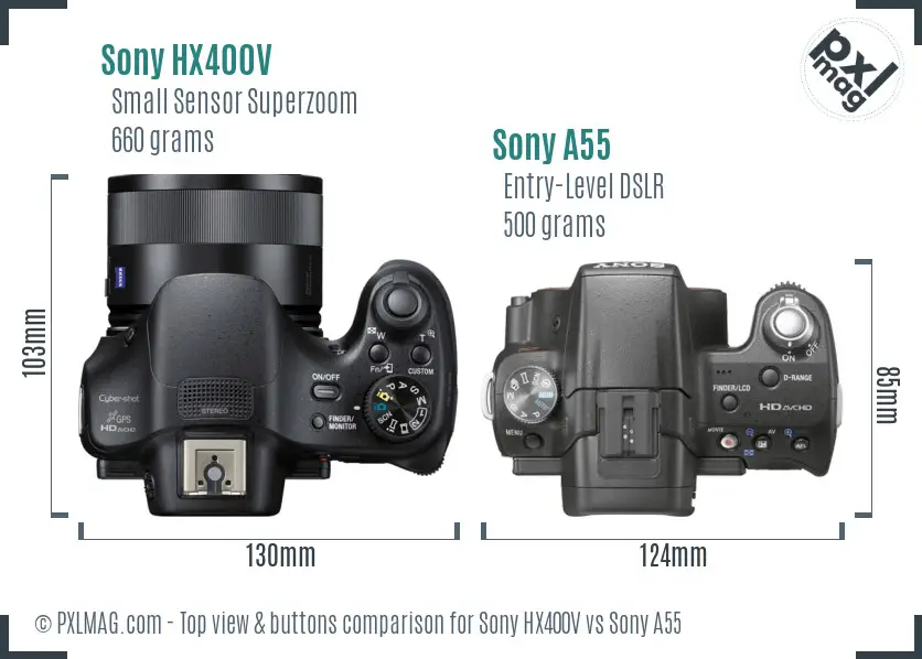 Sony HX400V vs Sony A55 top view buttons comparison