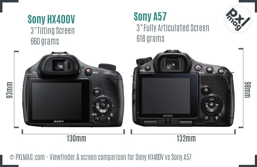 Sony HX400V vs Sony A57 Screen and Viewfinder comparison