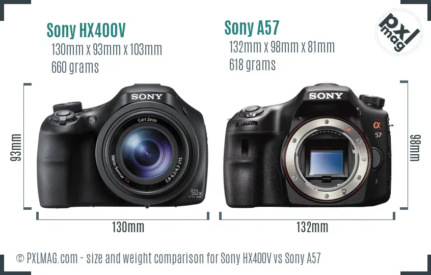 Sony HX400V vs Sony A57 size comparison