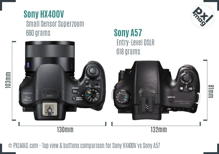 Sony HX400V vs Sony A57 top view buttons comparison