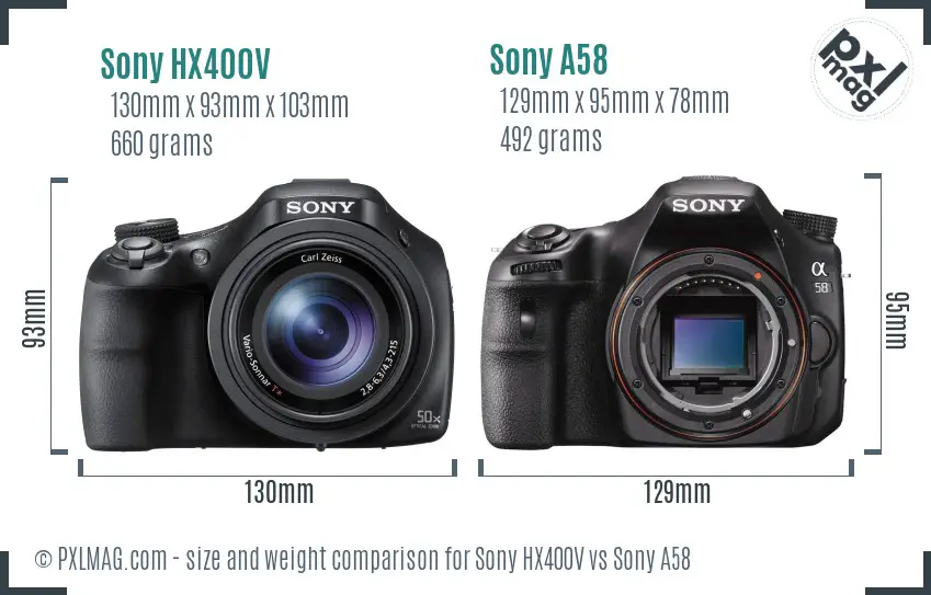 Sony HX400V vs Sony A58 size comparison