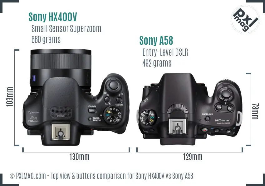 Sony HX400V vs Sony A58 top view buttons comparison