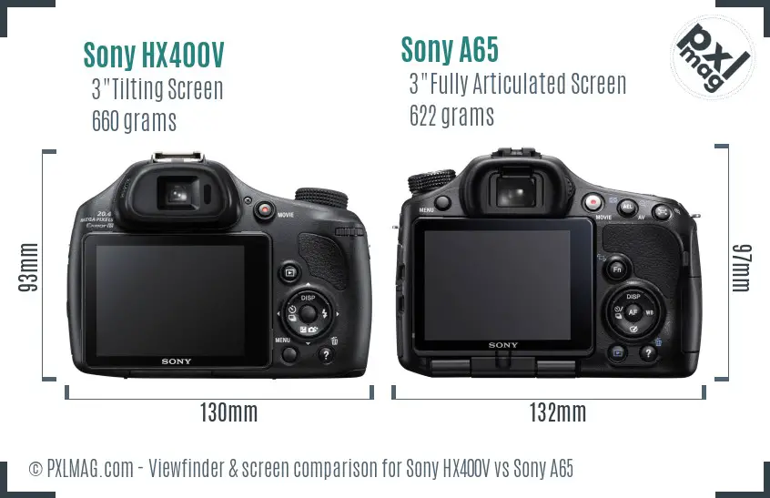 Sony HX400V vs Sony A65 Screen and Viewfinder comparison