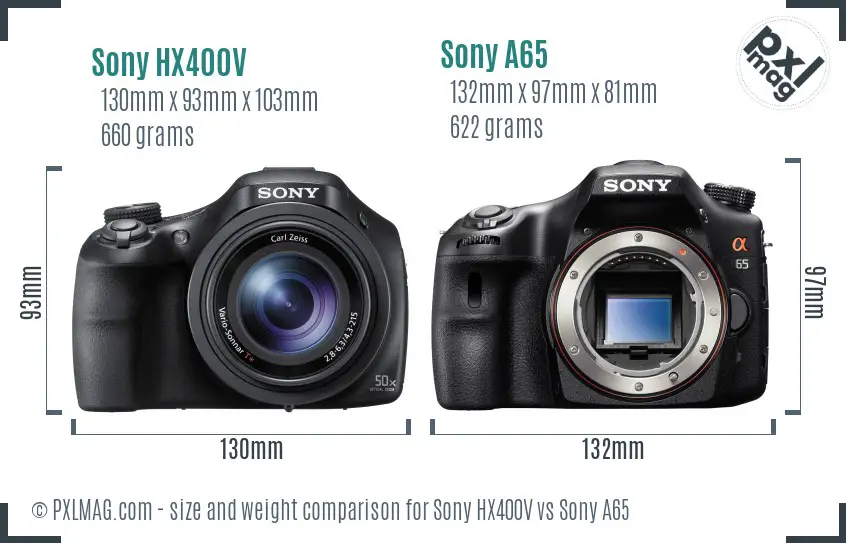 Sony HX400V vs Sony A65 size comparison