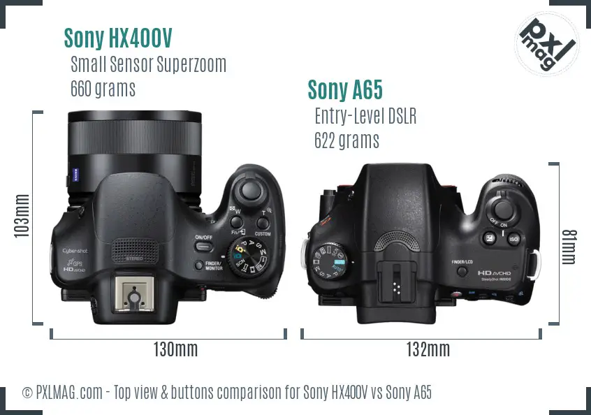 Sony HX400V vs Sony A65 top view buttons comparison