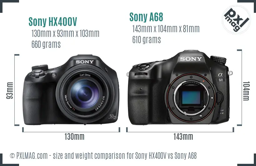 Sony HX400V vs Sony A68 size comparison