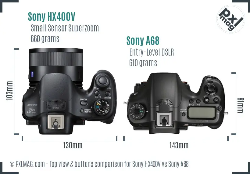 Sony HX400V vs Sony A68 top view buttons comparison