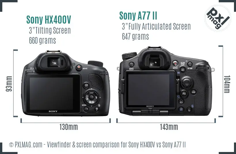Sony HX400V vs Sony A77 II Screen and Viewfinder comparison