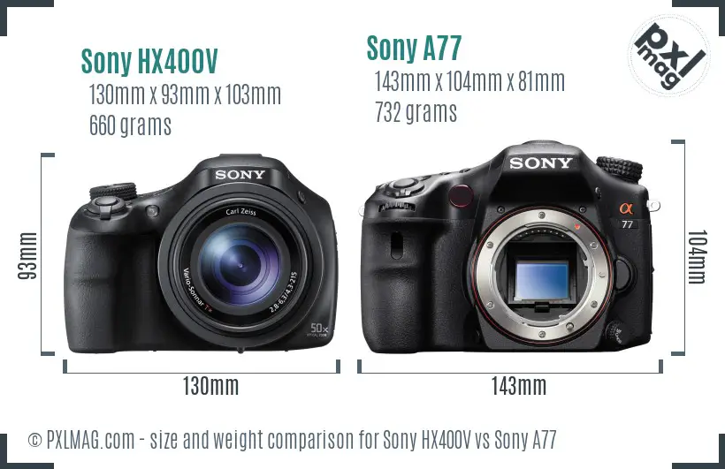 Sony HX400V vs Sony A77 size comparison