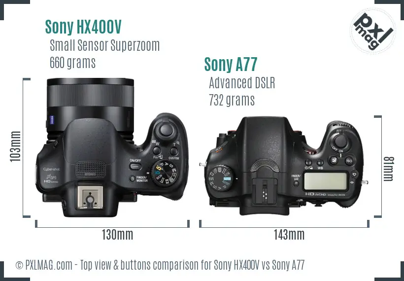 Sony HX400V vs Sony A77 top view buttons comparison