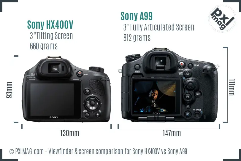 Sony HX400V vs Sony A99 Screen and Viewfinder comparison