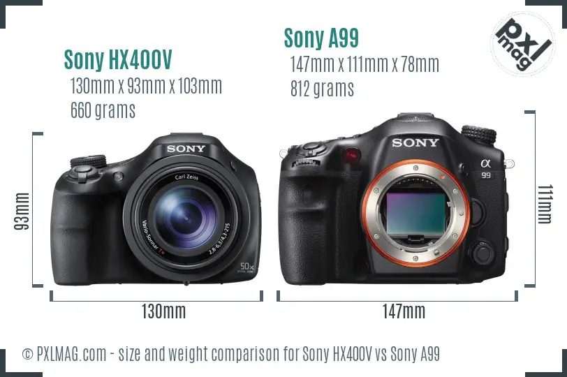 Sony HX400V vs Sony A99 size comparison
