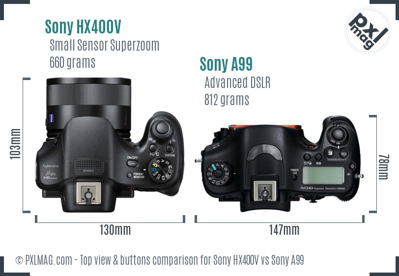 Sony HX400V vs Sony A99 top view buttons comparison