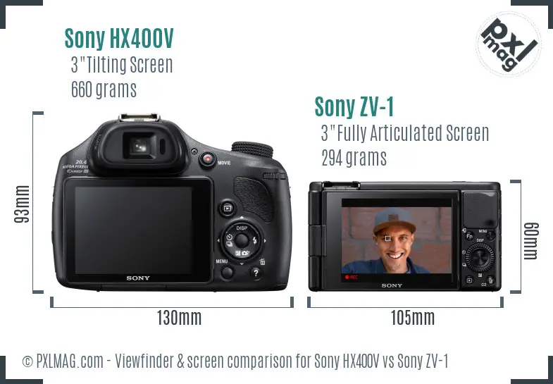 Sony HX400V vs Sony ZV-1 Screen and Viewfinder comparison