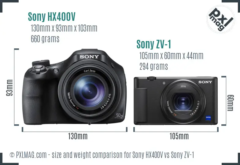 Sony HX400V vs Sony ZV-1 size comparison