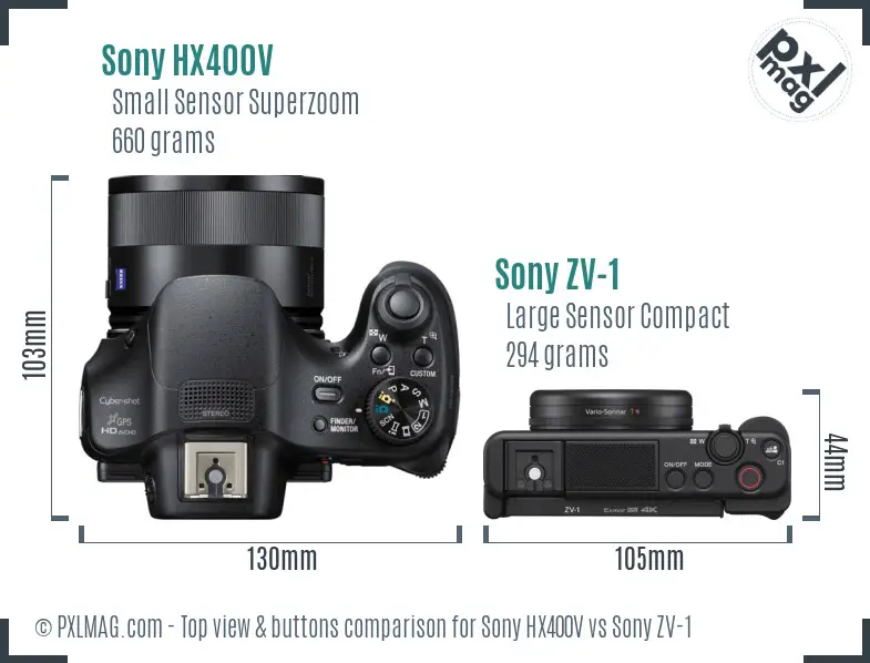 Sony HX400V vs Sony ZV-1 top view buttons comparison