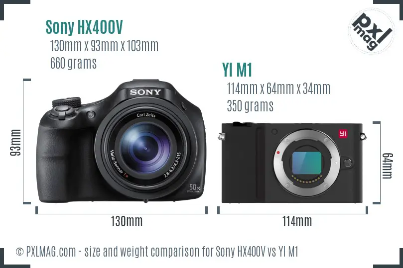 Sony HX400V vs YI M1 size comparison