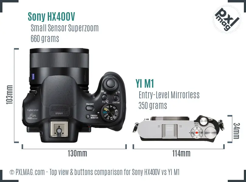 Sony HX400V vs YI M1 top view buttons comparison