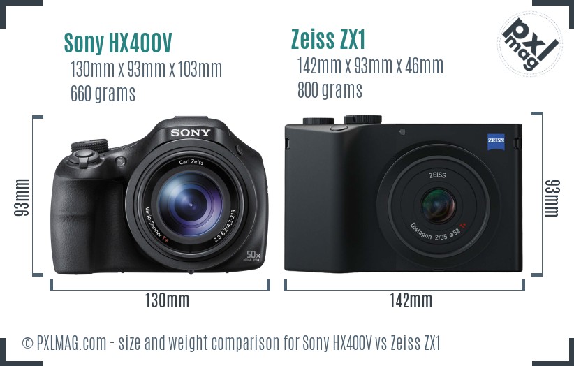 Sony HX400V vs Zeiss ZX1 size comparison