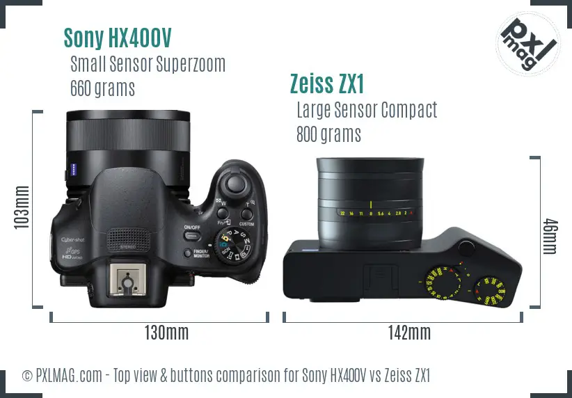 Sony HX400V vs Zeiss ZX1 top view buttons comparison