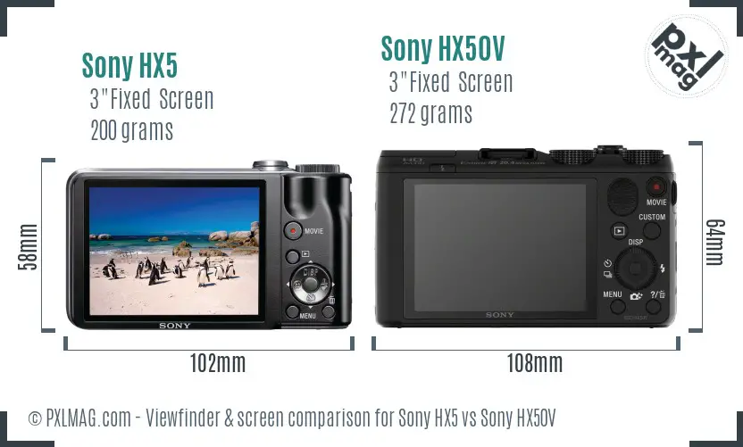 Sony HX5 vs Sony HX50V Screen and Viewfinder comparison
