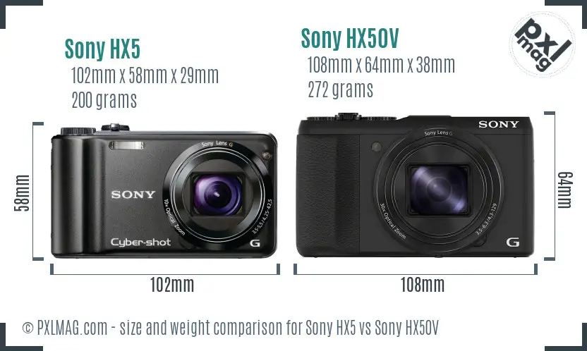 Sony HX5 vs Sony HX50V size comparison
