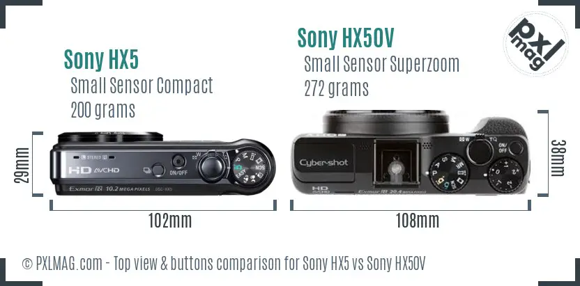 Sony HX5 vs Sony HX50V top view buttons comparison
