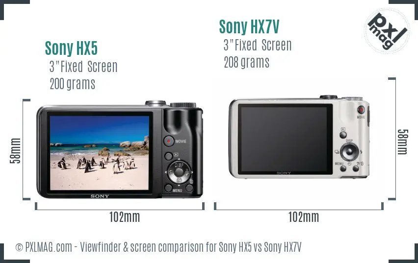 Sony HX5 vs Sony HX7V Screen and Viewfinder comparison