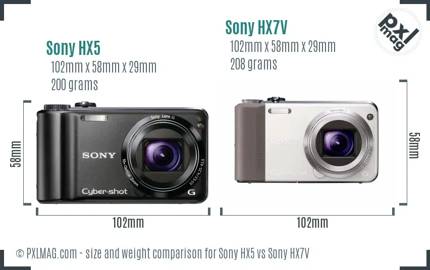 Sony HX5 vs Sony HX7V size comparison