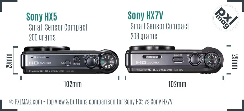 Sony HX5 vs Sony HX7V top view buttons comparison