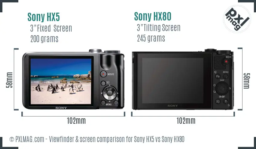 Sony HX5 vs Sony HX80 Screen and Viewfinder comparison