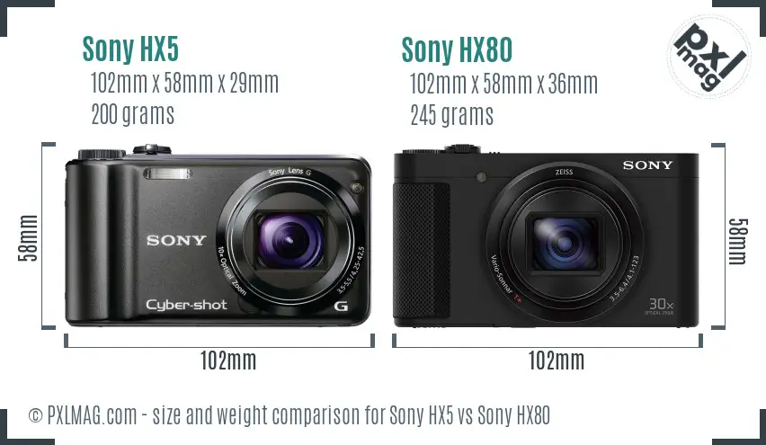 Sony HX5 vs Sony HX80 size comparison