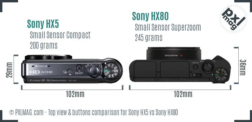 Sony HX5 vs Sony HX80 top view buttons comparison